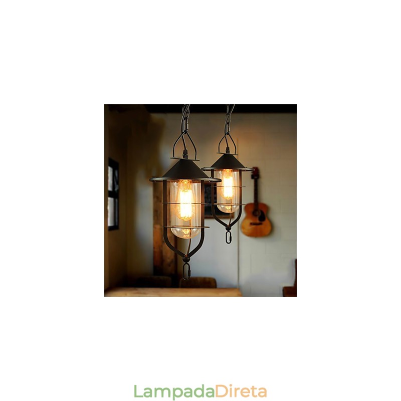 Luminária pendente de metal com pintura estilo retrô mini