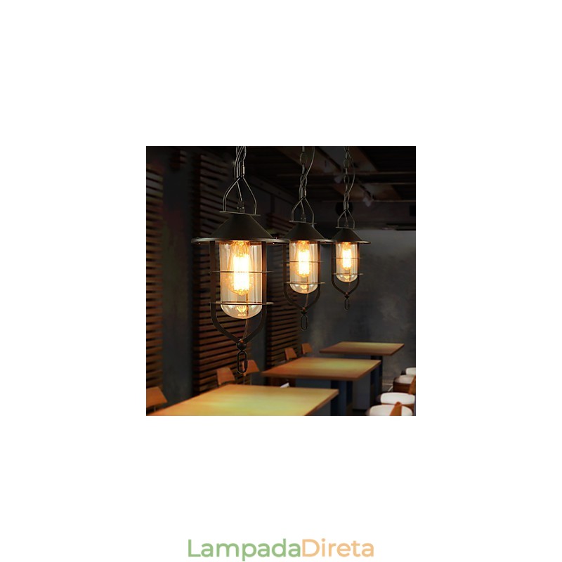 Luminária pendente de metal com pintura estilo retrô mini