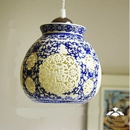 Lâmpada de cerâmica retrô lâmpada escada azul lustre de cabeça única criativo