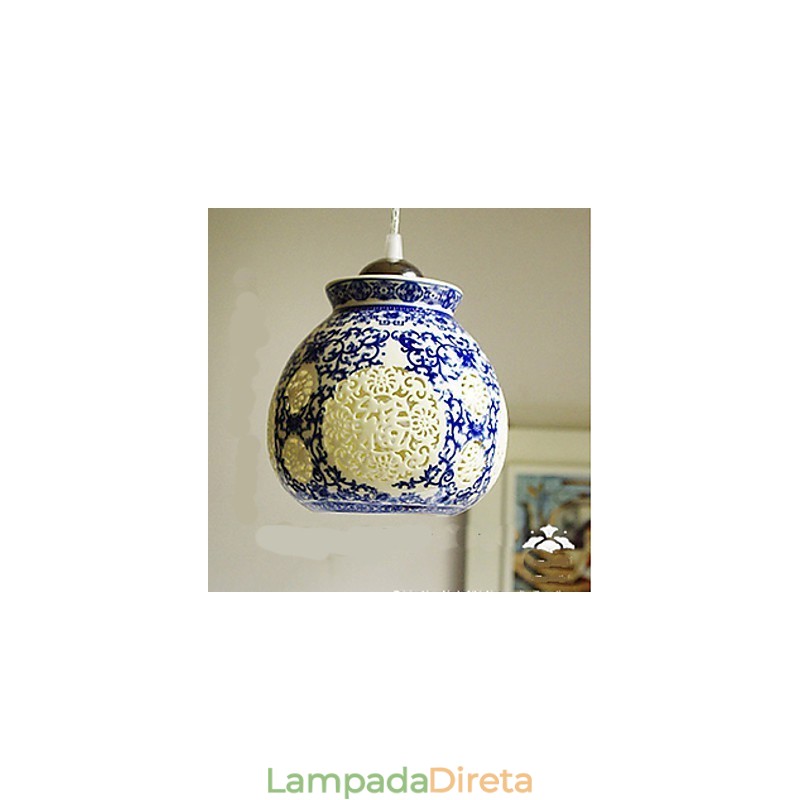 Lâmpada de cerâmica retrô lâmpada escada azul lustre de cabeça única criativo