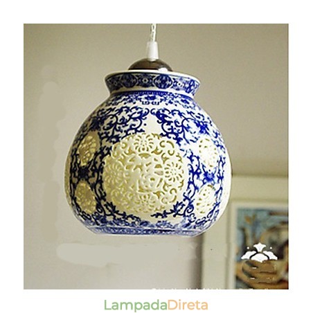 Lâmpada de cerâmica retrô lâmpada escada azul lustre de cabeça única criativo Lâmpada de cerâmica retrô lâmpada escada azul lustre de cabeça única criativo