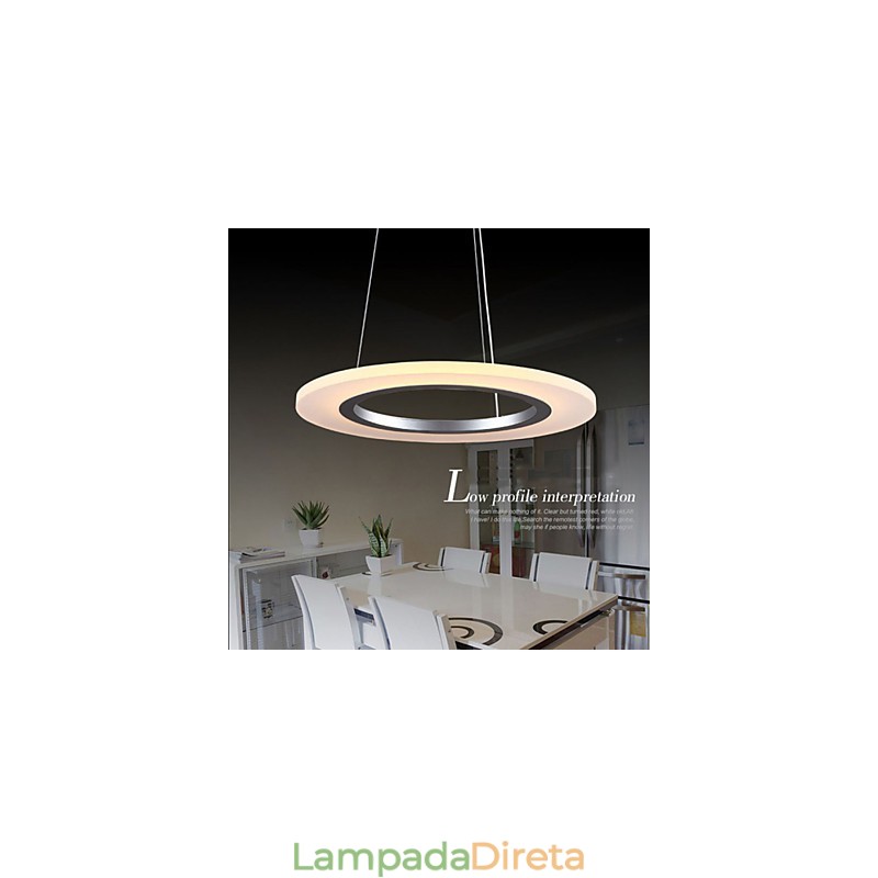 Luminária pendente redonda de teto, lustre de acrílico leitoso com anel único