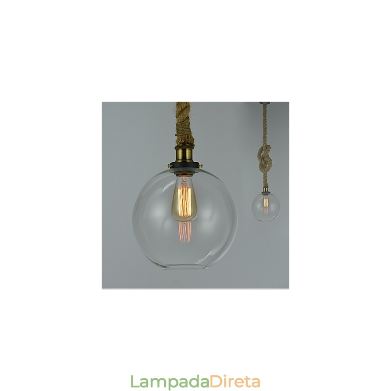 Lustre de vidro criativo industrial vintage americano estilo country, corda de cabeça única