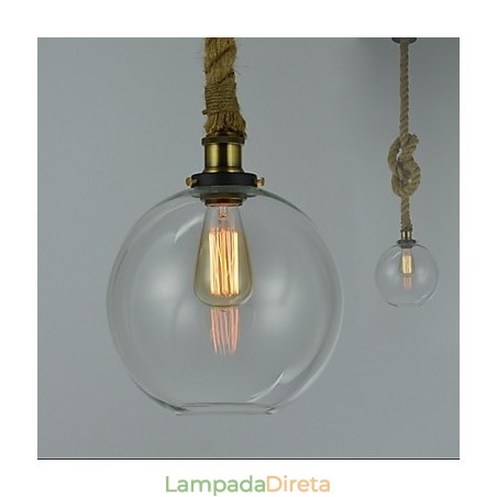 Lustre de vidro criativo industrial vintage americano estilo country, corda de cabeça única Lustre de vidro criativo industrial vintage americano estilo country, corda de cabeça única