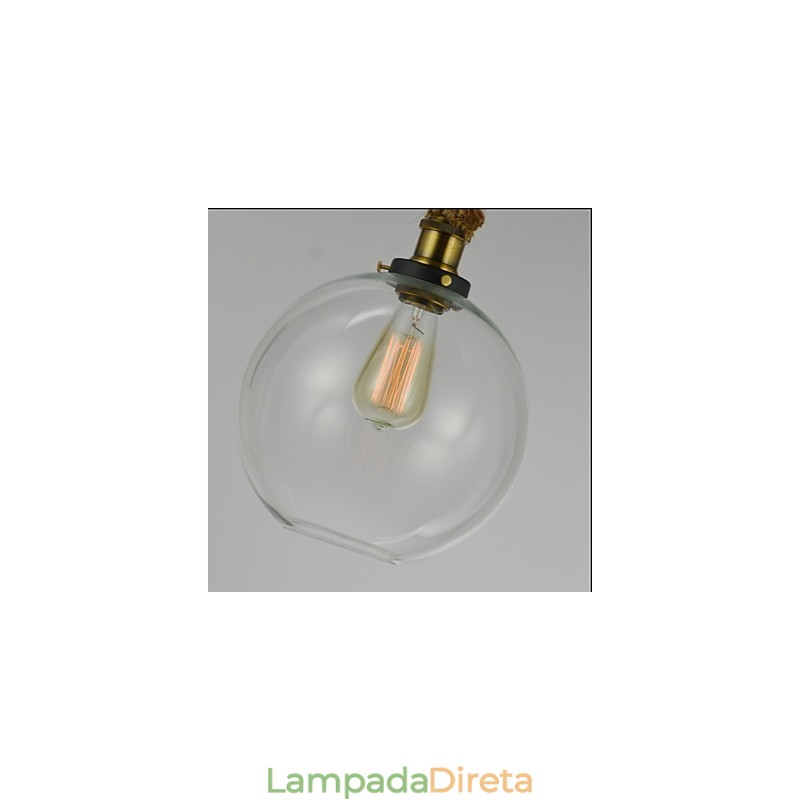 Lustre de vidro criativo industrial vintage americano estilo country, corda de cabeça única