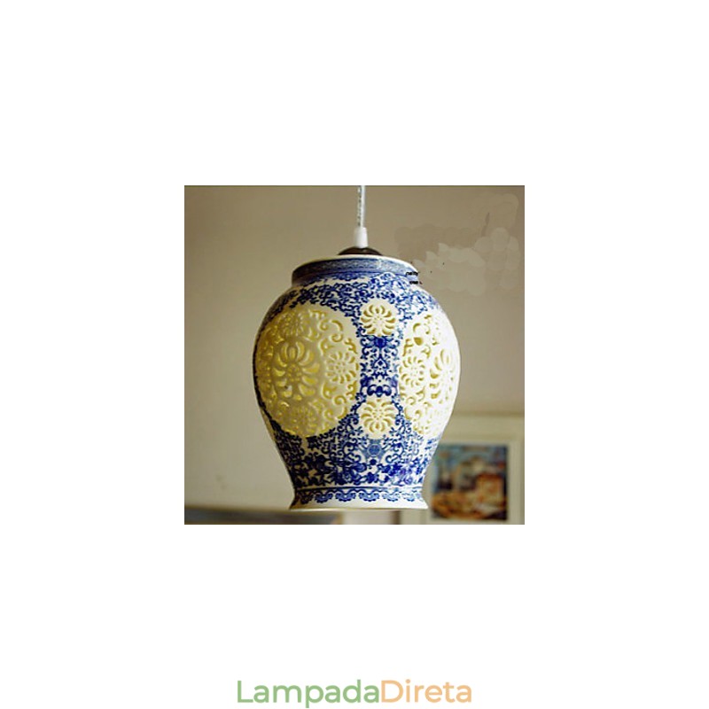 Lâmpada de cerâmica retrô lâmpada escada azul lustre de cabeça única criativo