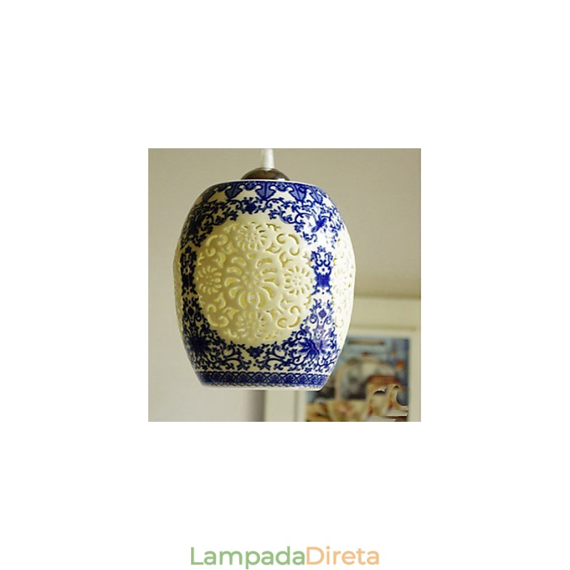Lâmpada de cerâmica retrô lâmpada escada azul lustre de cabeça única criativo