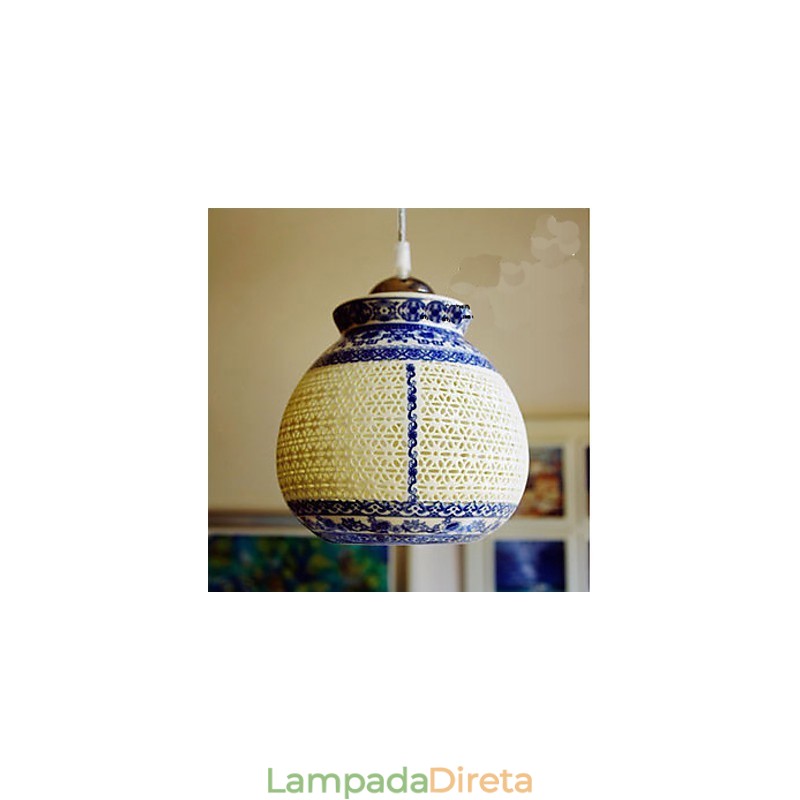 Lâmpada de cerâmica retrô lâmpada escada azul lustre de cabeça única criativo