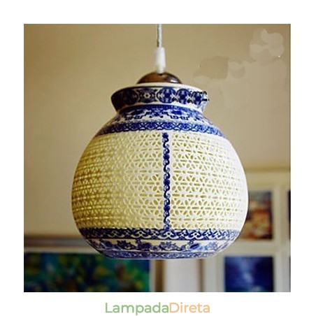 Lâmpada de cerâmica retrô lâmpada escada azul lustre de cabeça única criativo Lâmpada de cerâmica retrô lâmpada escada azul lustre de cabeça única criativo