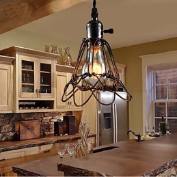 American Country Industrial Wind Lamp Retro Pequeno Lustre Gaiola de Ferro