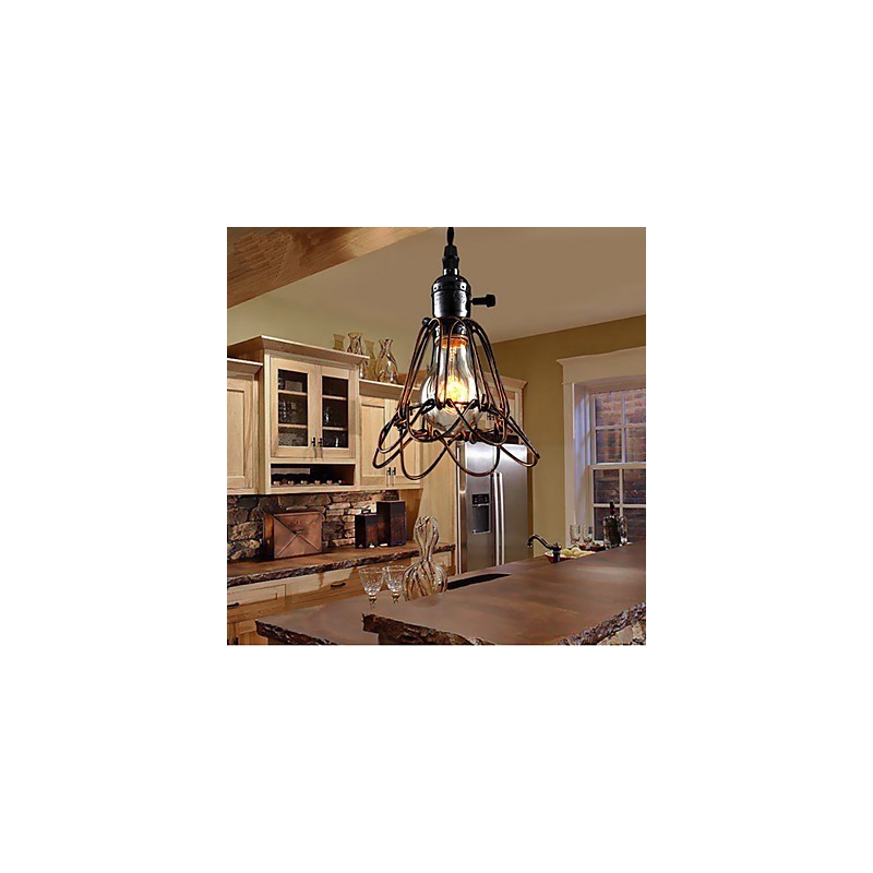 American Country Industrial Wind Lamp Retro Pequeno Lustre Gaiola de Ferro