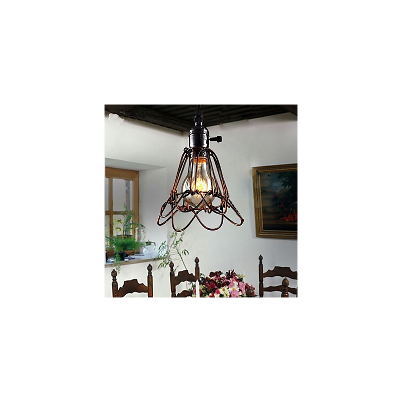 American Country Industrial Wind Lamp Retro Pequeno Lustre Gaiola de Ferro