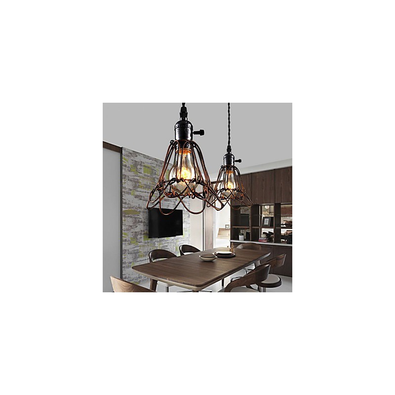 American Country Industrial Wind Lamp Retro Pequeno Lustre Gaiola de Ferro