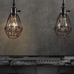 American Country Industrial Wind Lamp Retro Pequeno Lustre Gaiola de Ferro
