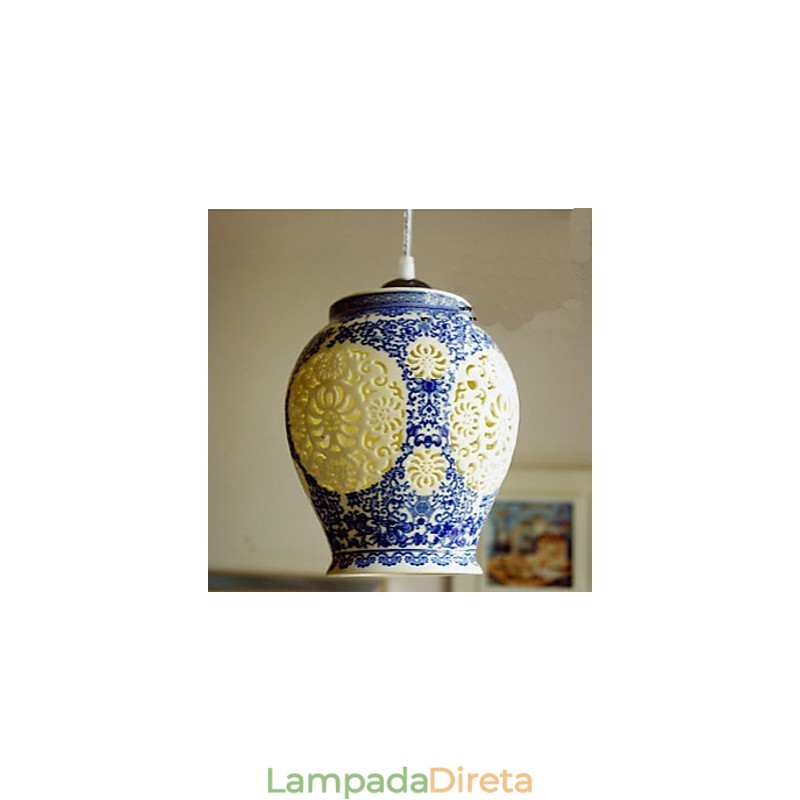 Lâmpada de cerâmica retrô lâmpada escada azul lustre de cabeça única criativo
