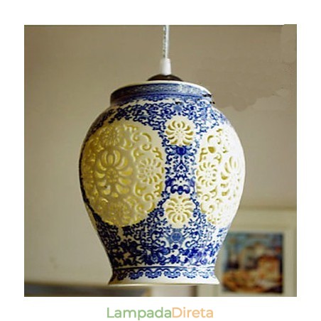 Lâmpada de cerâmica retrô lâmpada escada azul lustre de cabeça única criativo Lâmpada de cerâmica retrô lâmpada escada azul lustre de cabeça única criativo