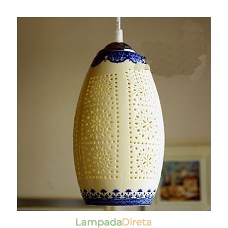 Lâmpada de cerâmica retrô lâmpada escada azul lustre de cabeça única criativo Lâmpada de cerâmica retrô lâmpada escada azul lustre de cabeça única criativo