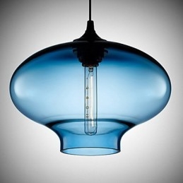 1 Luz Moderna de Vidro Branco e Azul Transparente Pendente Luz