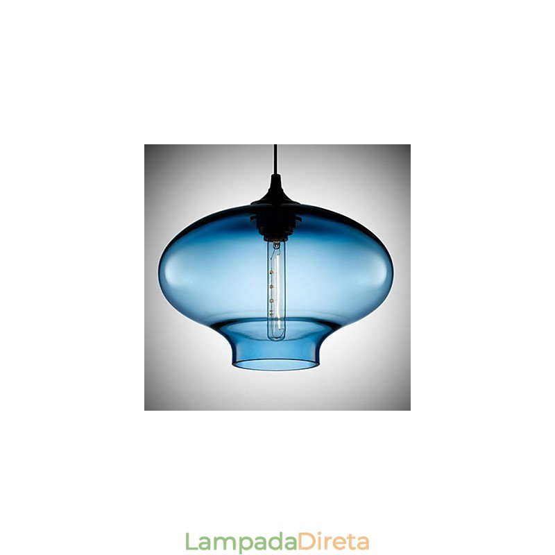 1 Luz Moderna de Vidro Branco e Azul Transparente Pendente Luz