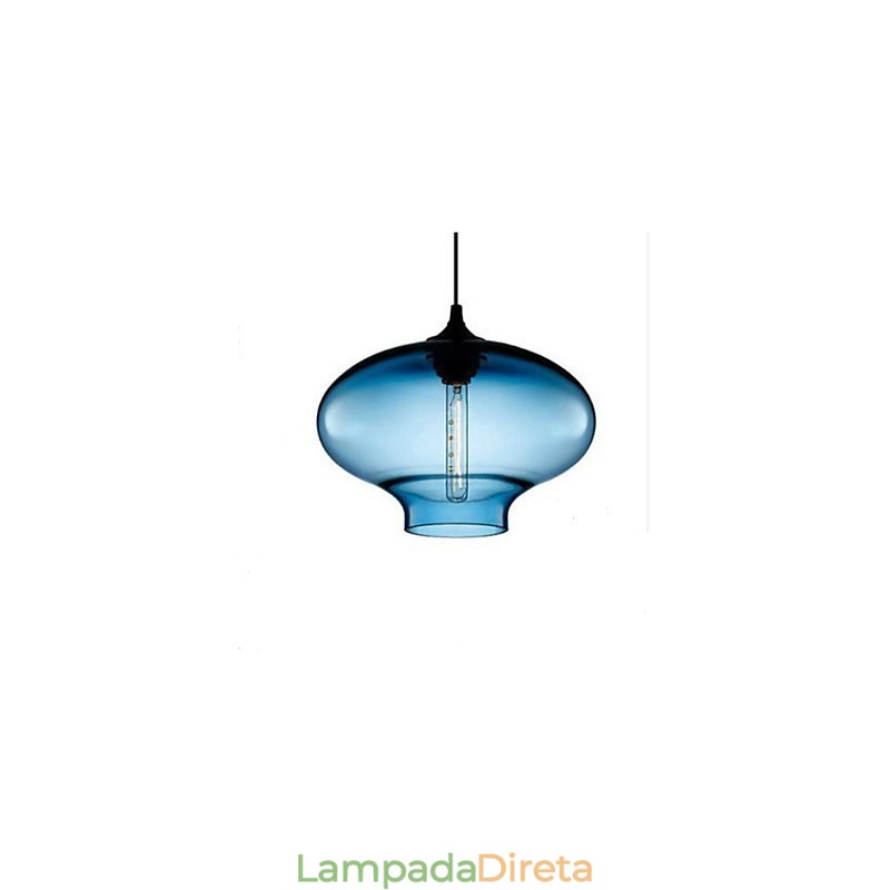 1 Luz Moderna de Vidro Branco e Azul Transparente Pendente Luz