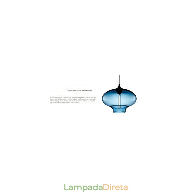 1 Luz Moderna de Vidro Branco e Azul Transparente Pendente Luz