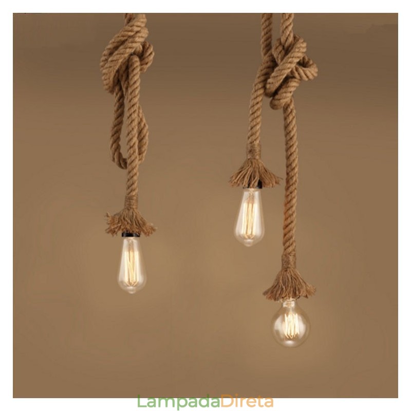 1 Luz DIY Arte Corda de Cânhamo Luz Criativa Corda de Cânhamo Lustre Longo 100cm Enviar 1 Lâmpada