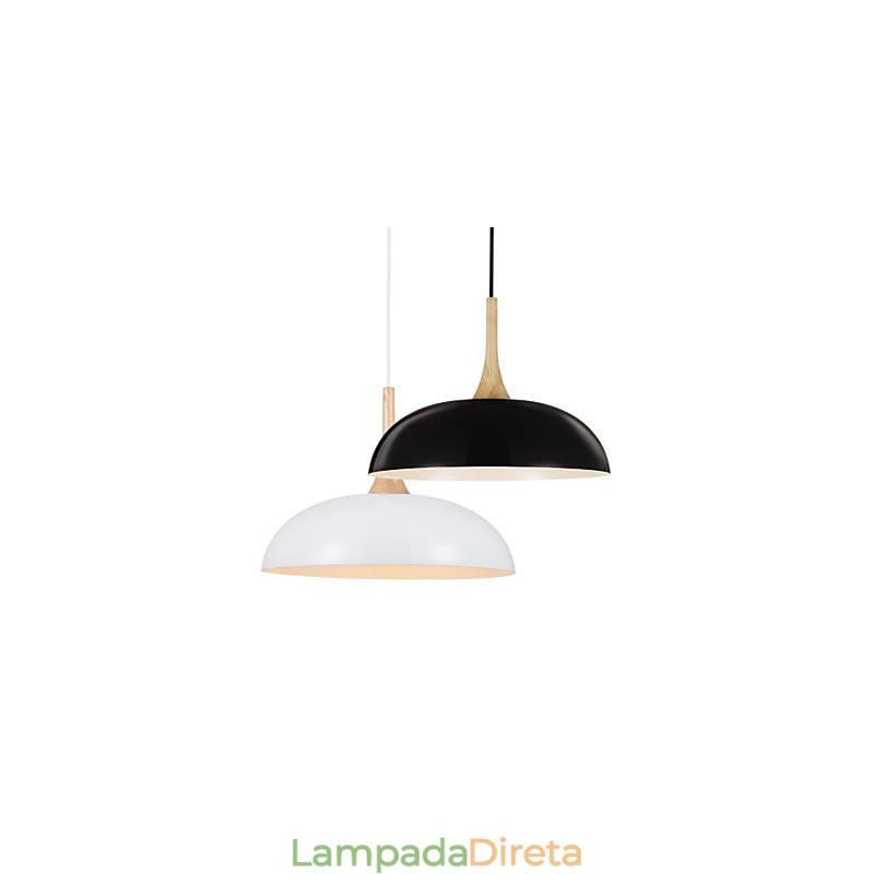 Mini Luminária Pendente Artística 1 Luz Moderna Simplicidade Acabamento Preto Branco Alumínio e Madeira Droplight
