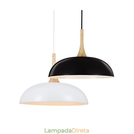 Mini Luminária Pendente Artística 1 Luz Moderna Simplicidade Acabamento Preto Branco Alumínio e Madeira Droplight Mini Luminária Pendente Artística 1 Luz Moderna Simplicidade Acabamento Preto Branco Alumínio e Madeira Droplight