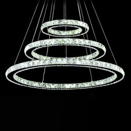 Luminária pendente de cristal regulável, lustre circular moderno, lâmpadas de iluminação, luminárias de teto redondas brancas frias com controle remoto