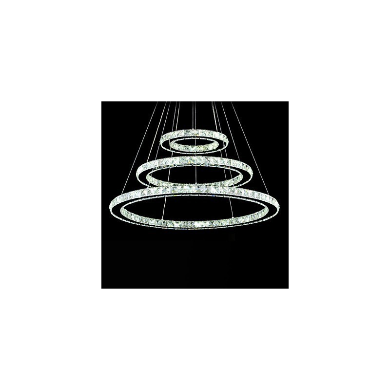 Luminária pendente de cristal regulável, lustre circular moderno, lâmpadas de iluminação, luminárias de teto redondas brancas frias com controle remoto