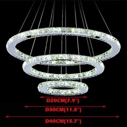 Luminária pendente de cristal regulável, lustre circular moderno, lâmpadas de iluminação, luminárias de teto redondas brancas frias com controle remoto
