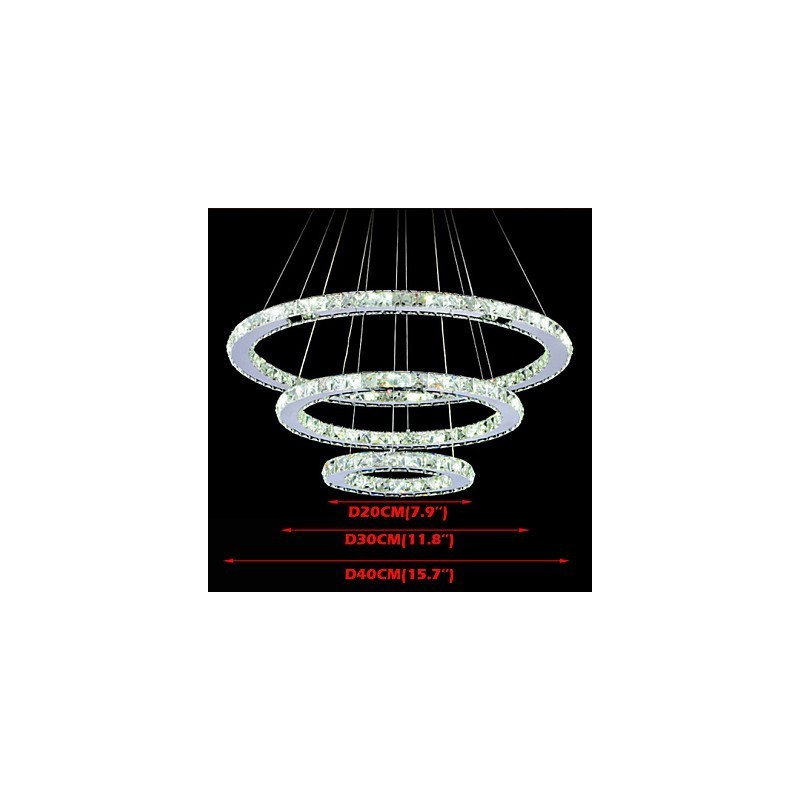 Luminária pendente de cristal regulável, lustre circular moderno, lâmpadas de iluminação, luminárias de teto redondas brancas frias com controle remoto