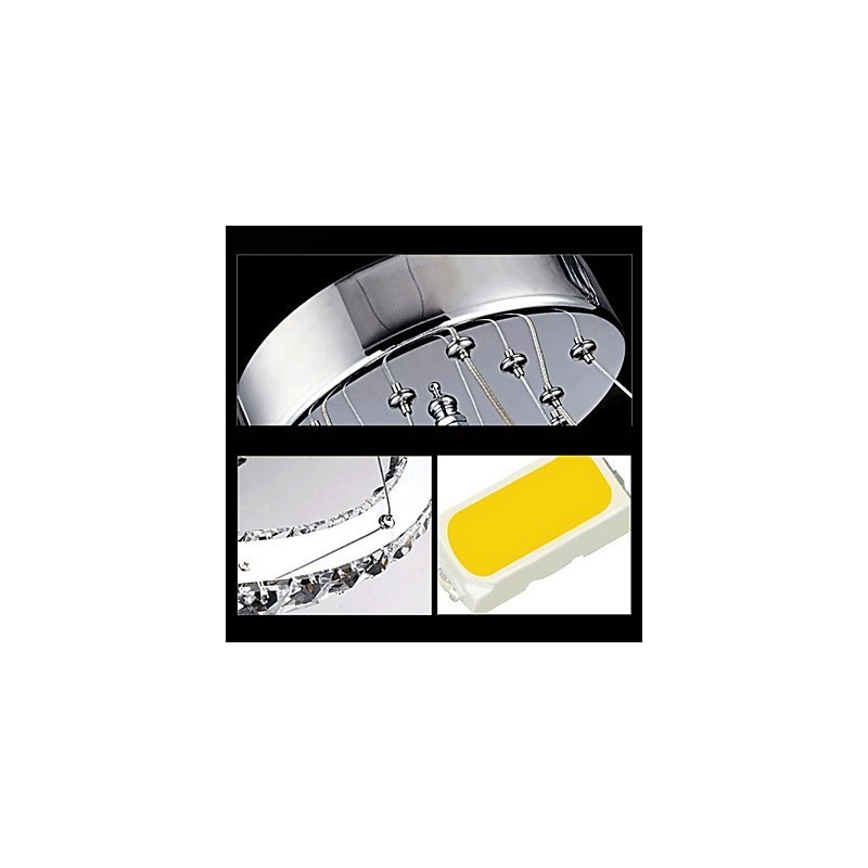 Luminária pendente de cristal regulável, lustre circular moderno, lâmpadas de iluminação, luminárias de teto redondas brancas frias com controle remoto