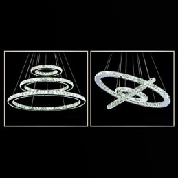 Luminária pendente de cristal regulável, lustre circular moderno, lâmpadas de iluminação, luminárias de teto redondas brancas frias com controle remoto
