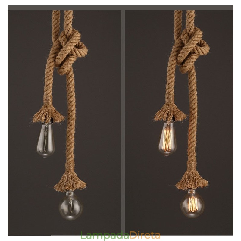 1 Luz DIY Arte Corda de Cânhamo Luz Criativa Corda de Cânhamo Lustre Longo 100cm Enviar 1 Lâmpada