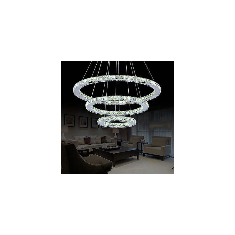 Luminária pendente de cristal regulável, lustre circular moderno, lâmpadas de iluminação, luminárias de teto redondas brancas frias com controle remoto