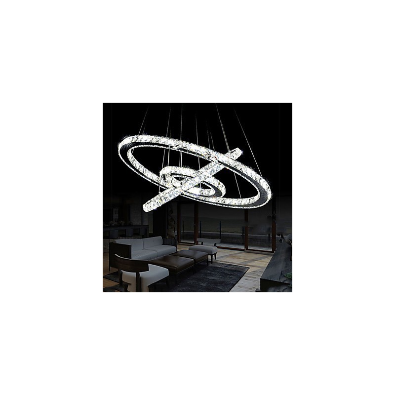 Luminária pendente de cristal regulável, lustre circular moderno, lâmpadas de iluminação, luminárias de teto redondas brancas frias com controle remoto