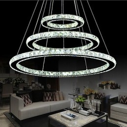 Luminária pendente de cristal regulável, lustre circular moderno, lâmpadas de iluminação, luminárias de teto redondas brancas frias com controle remoto