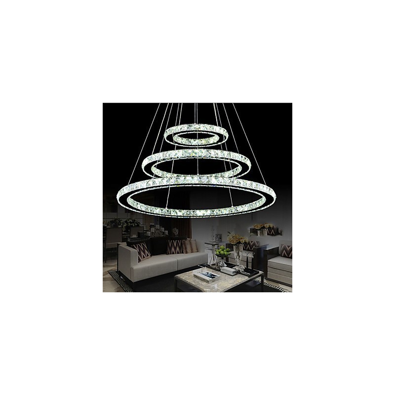 Luminária pendente de cristal regulável, lustre circular moderno, lâmpadas de iluminação, luminárias de teto redondas brancas frias com controle remoto