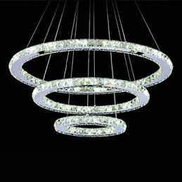 Luminária pendente de cristal regulável, lustre circular moderno, lâmpadas de iluminação, luminárias de teto redondas brancas frias com controle remoto