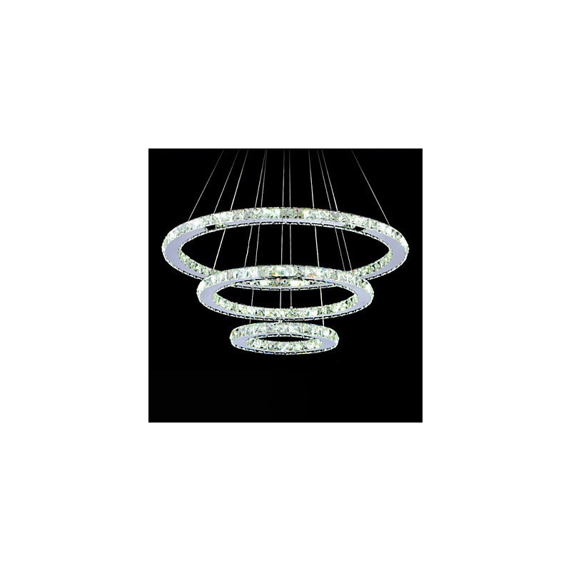 Luminária pendente de cristal regulável, lustre circular moderno, lâmpadas de iluminação, luminárias de teto redondas brancas frias com controle remoto