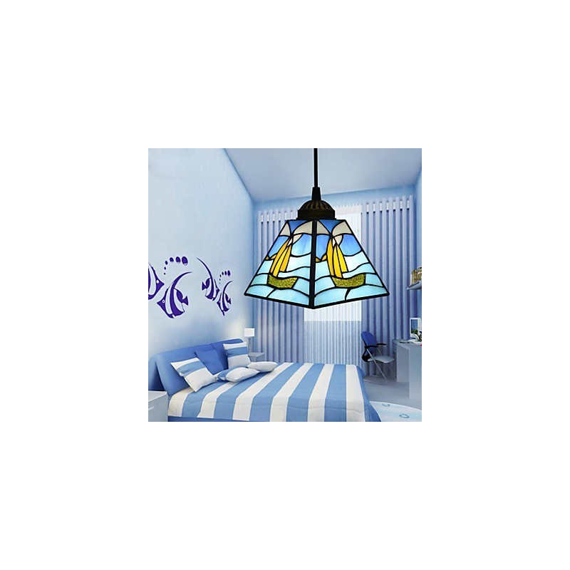 Vitral Contemporâneo E Contraído Mediterrâneo Único Cabeça Vela Linha Droplight Lâmpada Pendente Luz
