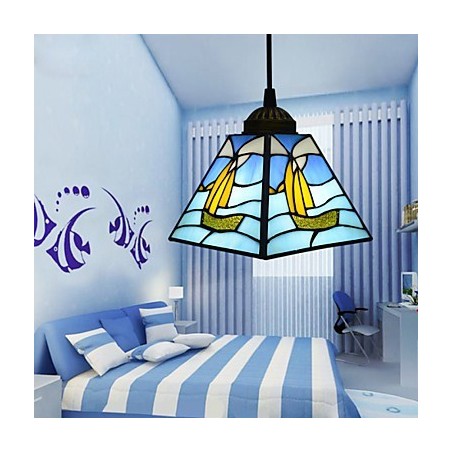 Vitral Contemporâneo E Contraído Mediterrâneo Único Cabeça Vela Linha Droplight Lâmpada Pendente Luz Vitral Contemporâneo E Contraído Mediterrâneo Único Cabeça Vela Linha Droplight Lâmpada Pendente Luz