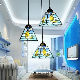 Vitral Contemporâneo E Contraído Mediterrâneo Único Cabeça Vela Linha Droplight Lâmpada Pendente Luz