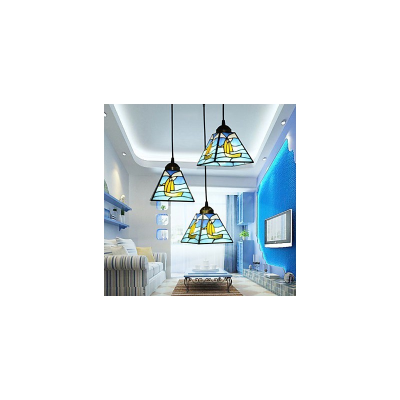 Vitral Contemporâneo E Contraído Mediterrâneo Único Cabeça Vela Linha Droplight Lâmpada Pendente Luz