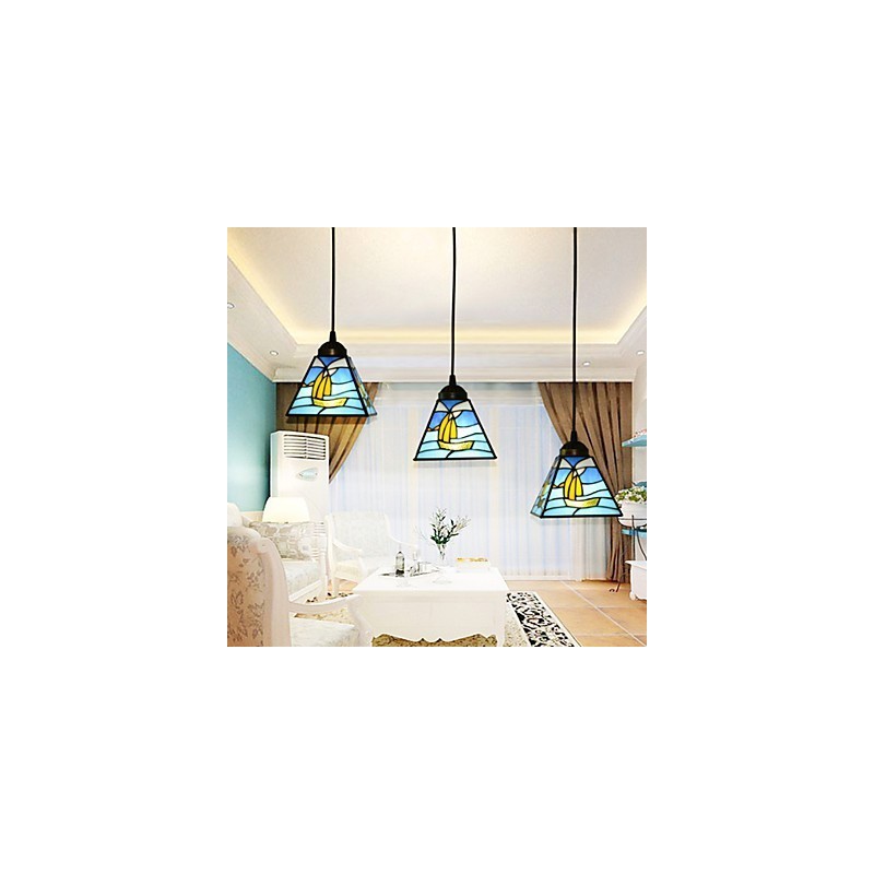 Vitral Contemporâneo E Contraído Mediterrâneo Único Cabeça Vela Linha Droplight Lâmpada Pendente Luz
