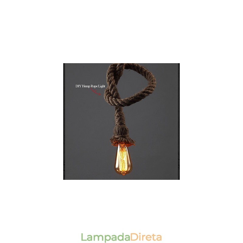 1 Luz DIY Arte Corda de Cânhamo Luz Criativa Corda de Cânhamo Lustre Longo 100cm Enviar 1 Lâmpada