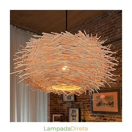 Lustre Mini Estilo Lanterna Madeira Bambu