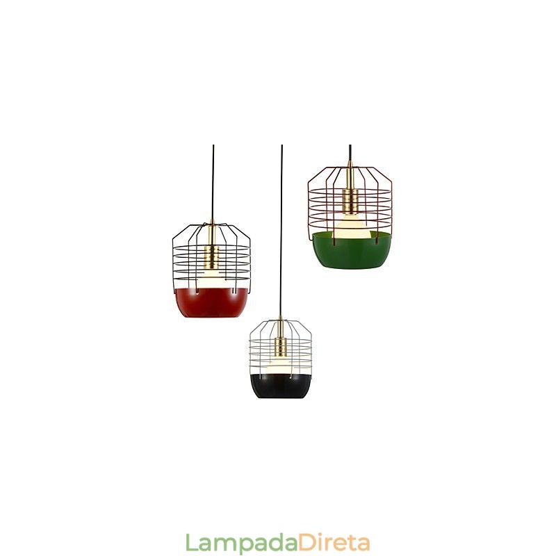Mini Luminária Pendente Artística Teia de Aranha 1 Luz Acabamento Mordern Simplicity Preto Branco Verde Vermelho Aço Carbono Droplight