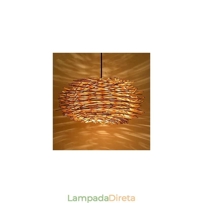 Lustre Mini Estilo Lanterna Madeira Bambu